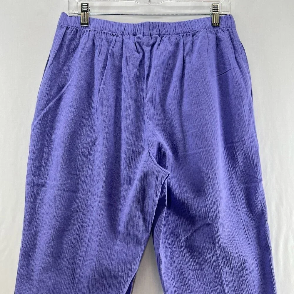 Appleseeds Crinkle Gauze Pull On Pants Womens 12P Elastic Waist High Rise Purple - Picture 5 of 10